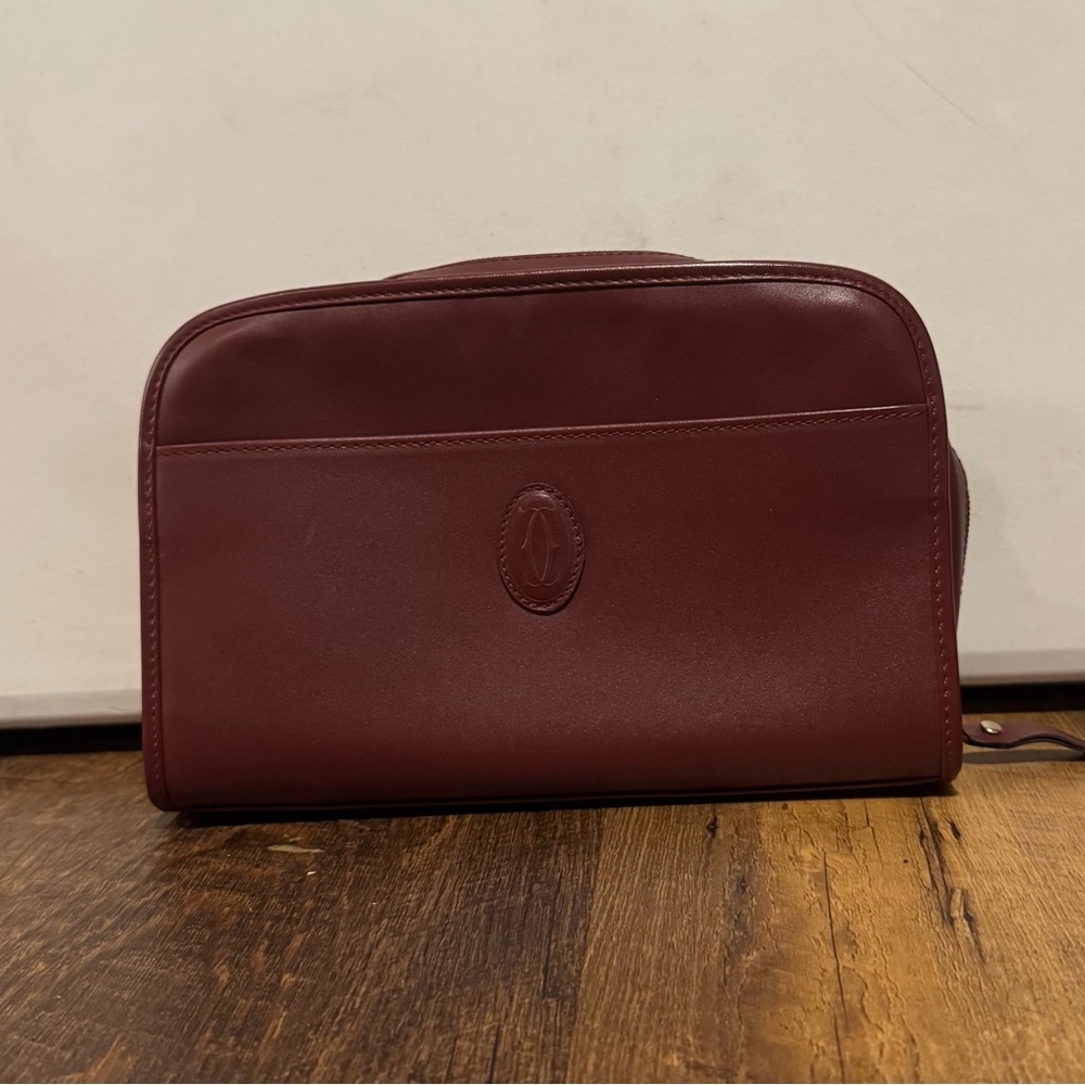 Cartier Vintage Burgundy Leather Cosmetic/Toiletry Pouch